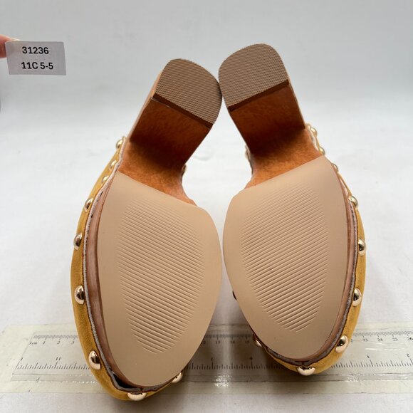 YDN Yellow Rounded Toe Studded Clogs Mules Platform Slip On Block Heel Shoe - Picture 6 of 7